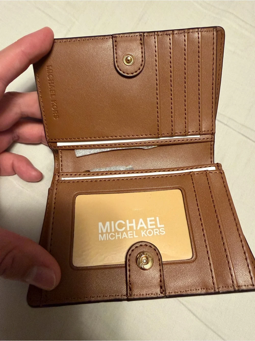 Michael Kors Women’s Dark Brown MK Logo Card Holder with Gold Logo